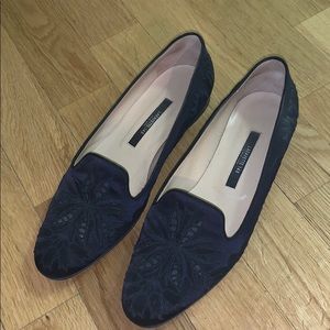 Blue embroidered loafers